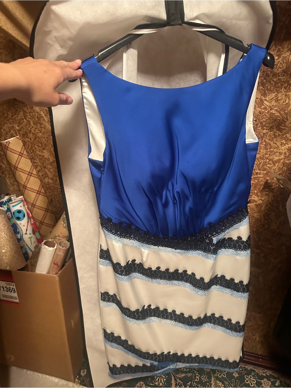 Royal Blue and Cream Embellished Midi Dress